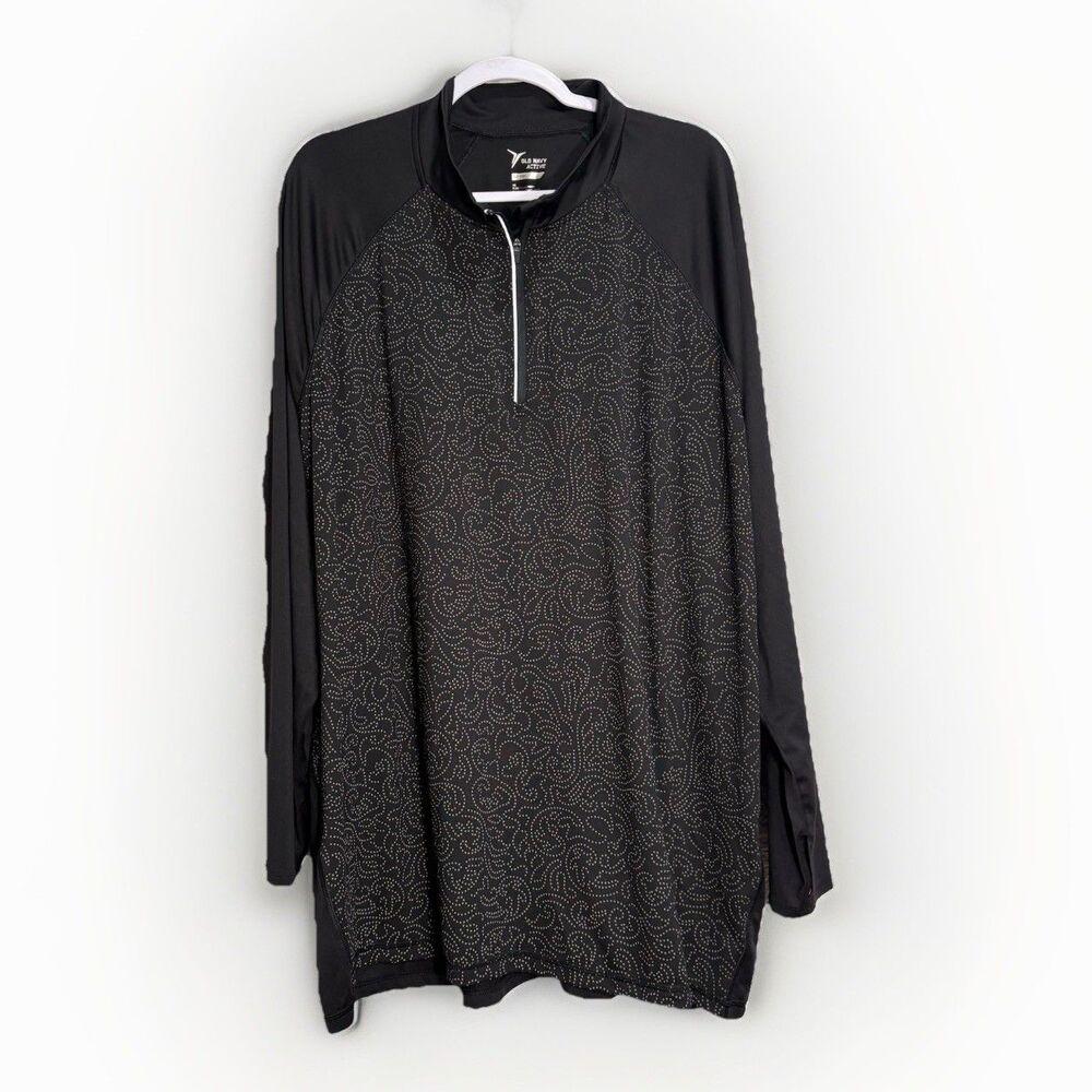 Old Navy Active Plus 4x Black Grey Patterned Thin 1/4 Zip Jacket
